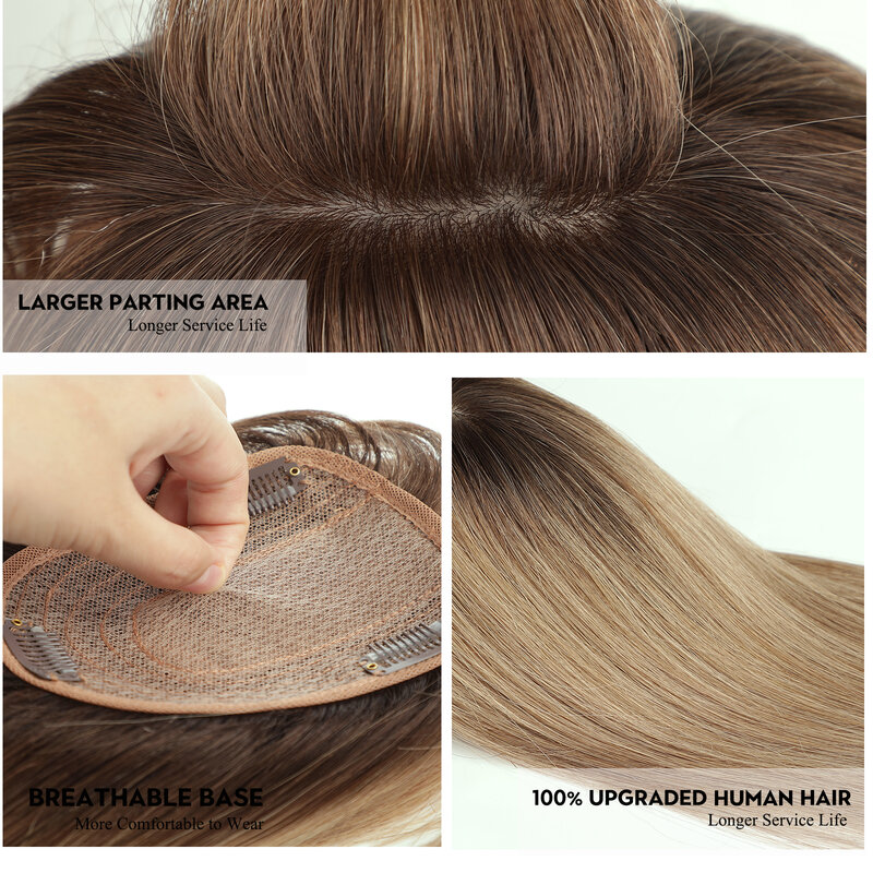 100% натуральные человеческие волосы с эффектом омбре, коричневые 10-дюймовые волосы, парики с челкой, шелковая основа с зажимом для наращивания волос для женщин