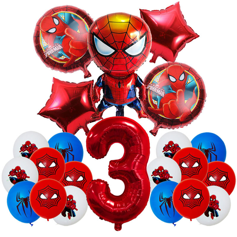 SpiderMan Dekorasi Pesta Ulang Tahun untuk Anak-anak Lateks Aluminium Foil Balon Laba-laba Tema Acara Perlengkapan Makan Sekali Pakai