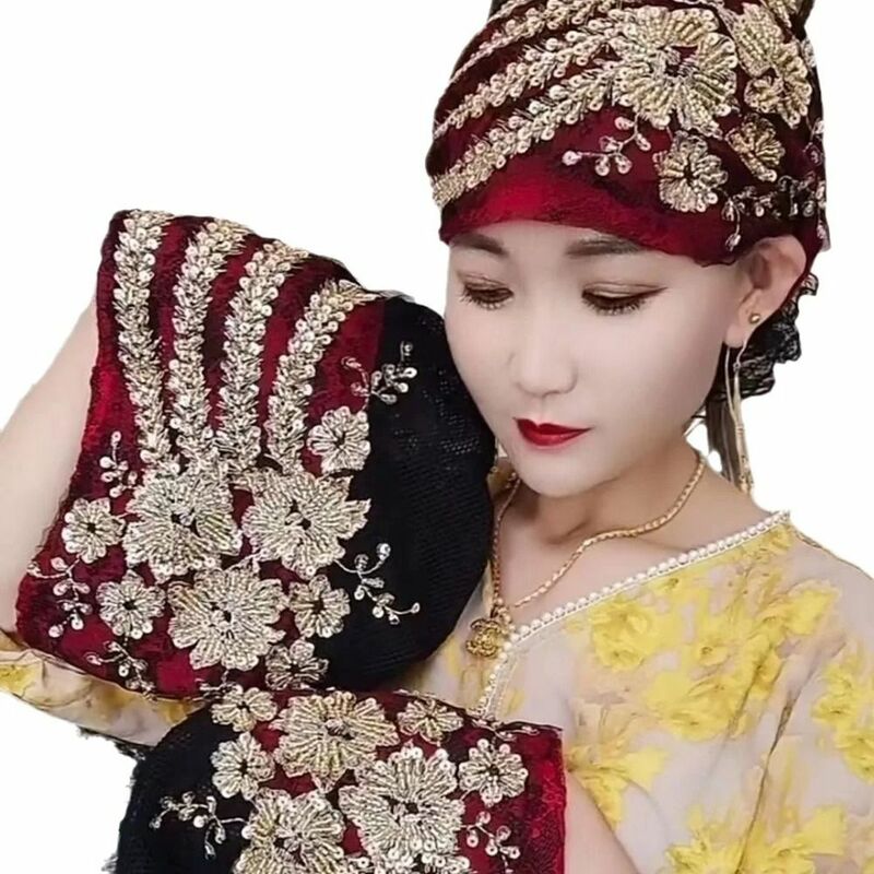 Pañuelo musulmán de Color sólido para mujer, gorro de algodón con encaje, turbante