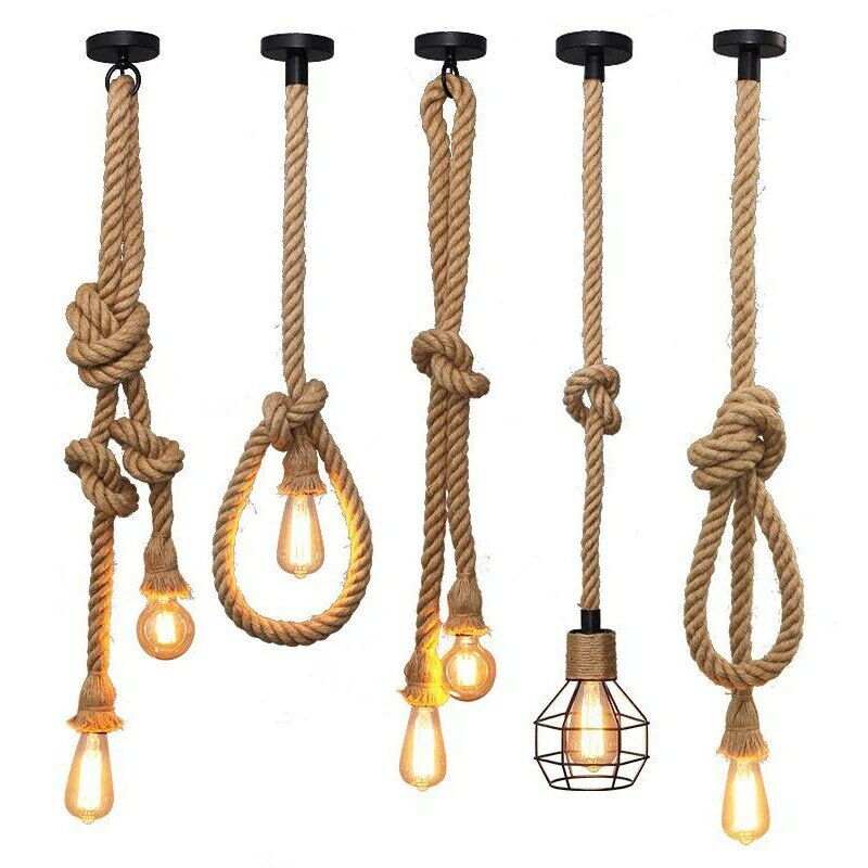 Lampes suspendues Vintage en corde de chanvre, personnalité industrielle E27 éclairages d'intérieur pour Loft/salon/Bar lampe suspendue rétro