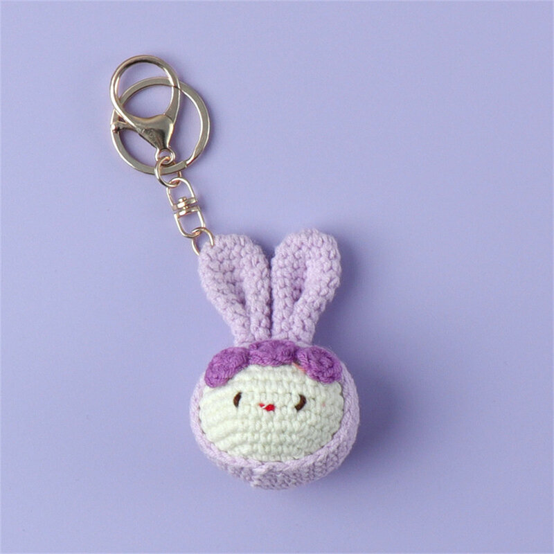 Cute Crochet Keyrings Knitting Strawberry Rabbit Doll Keychains Wholesale Creative Knit Weaved Rabbit With Carrot Keys Keyrings