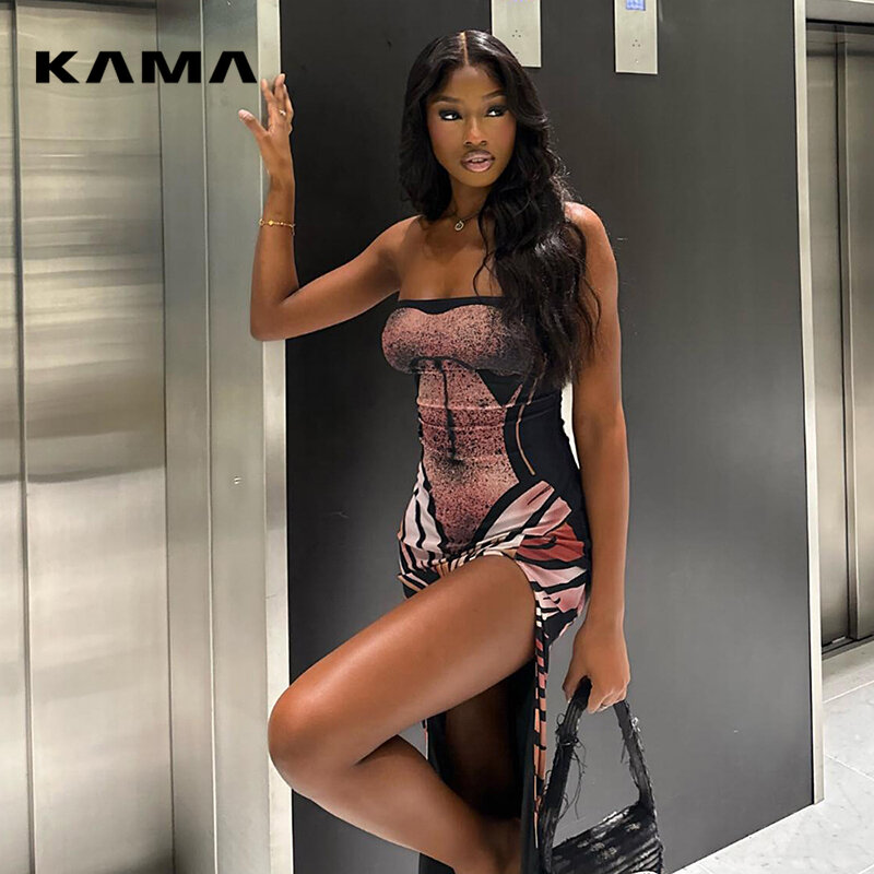 KAMA-Vestido feminino vintage com estampa sem alças, vestido casual de baile, pintura a óleo, novo, 2024