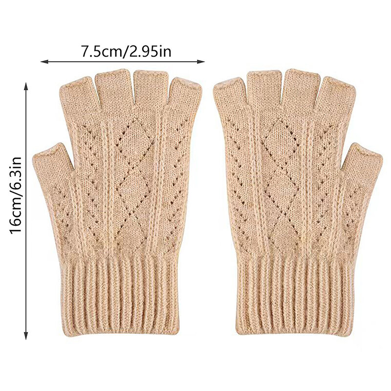 Luvas de lã elástica para homens e mulheres, luvas de metade do dedo, ciclismo e direção, luvas de esqui ao ar livre, inverno, 1 par