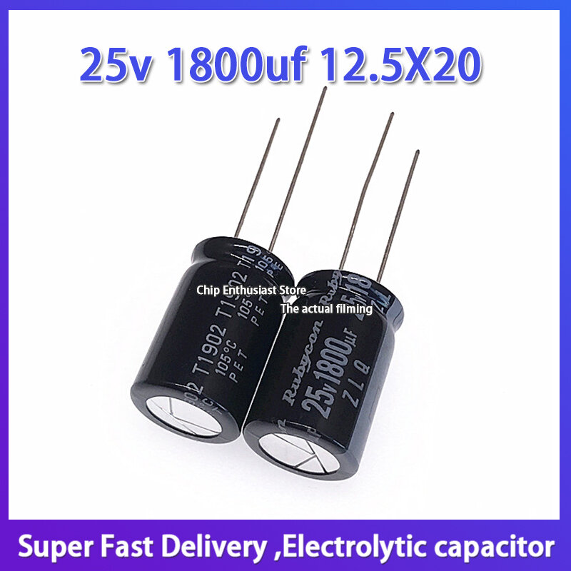 5PCS Rubycon imported aluminum electrolytic capacitor 25v 1800uf 12.5X20 ruby ZLQ can replace 1500uf