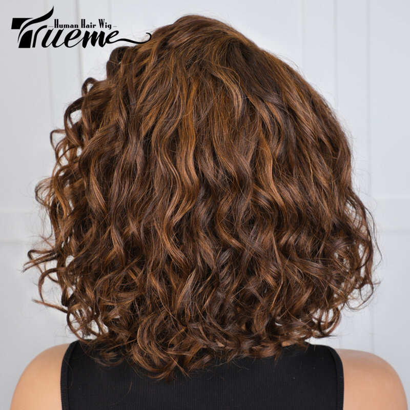 Женский короткий парик из натуральных волос Trueme, волнистые кудрявые волосы, бразильский парик с коричневыми волнистыми волосами