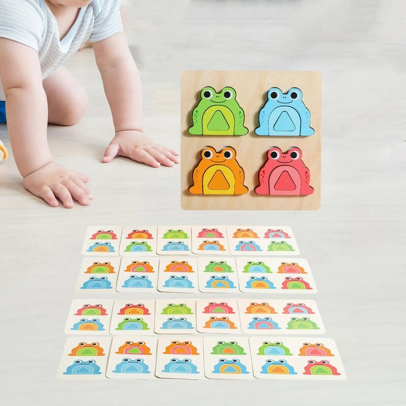 Rompecabezas de rana con tarjetas de 20 piezas, tablero de madera para niños pequeños, bebés, niñas, niños, edades de 2, 3 y 4 años
