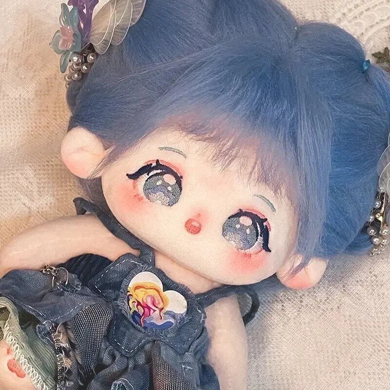 Mainan boneka mewah 20cm rambut biru anak perempuan lucu boneka telanjang Cosplay Plushie 6034 hadiah anak-anak