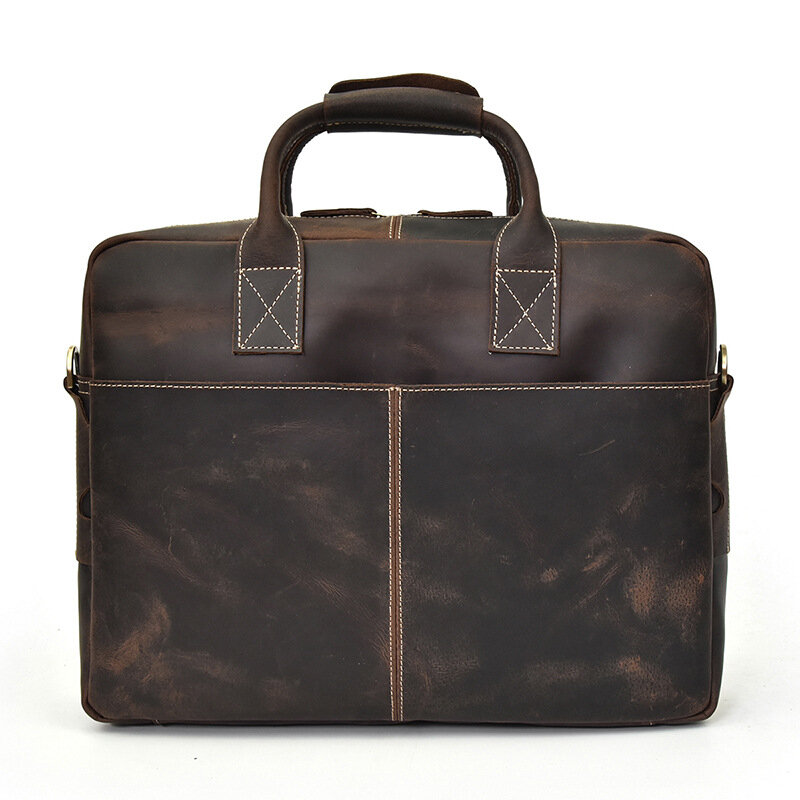 Men's Crazy Horse Genuine Leather Briefcase Cowhide Business Handbag Cow Leather 15.6" Laptop Portfolio Male Shoulder Bag