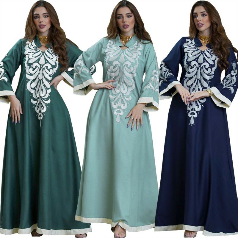 Summer Southeast Asia Stitching Dress Embroidery Muslim Zhai Festival Dubai Robe