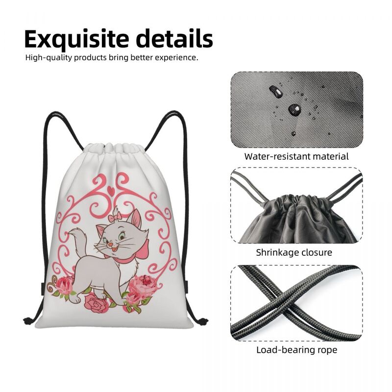 Mochila personalizada Marie Cat Rose Drawstring, Sports Gym Bag para mulheres e homens, Training Sackpack