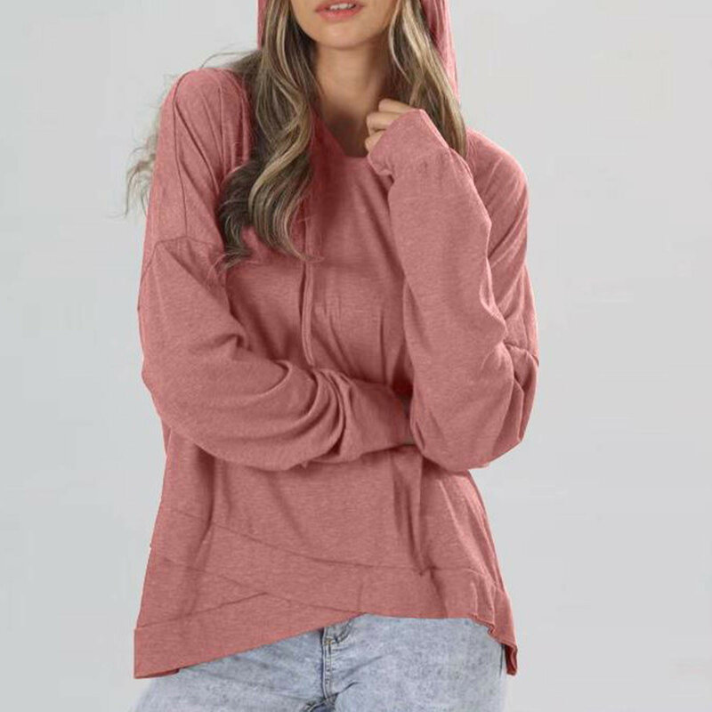 Chic Solid Women's Oversized Hoodie Casual Loose Long Sleeved Pocket Sweater 2023 Autumn Winter Female High Streetwear Tops