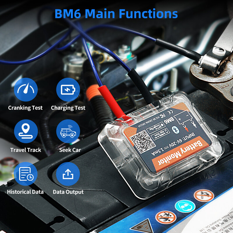 BM6 무선 블루투스 4.0 배터리 모니터, 오토바이 트럭 자동차 배터리 충전 크랭킹 테스터, 건강 모니터, 12V