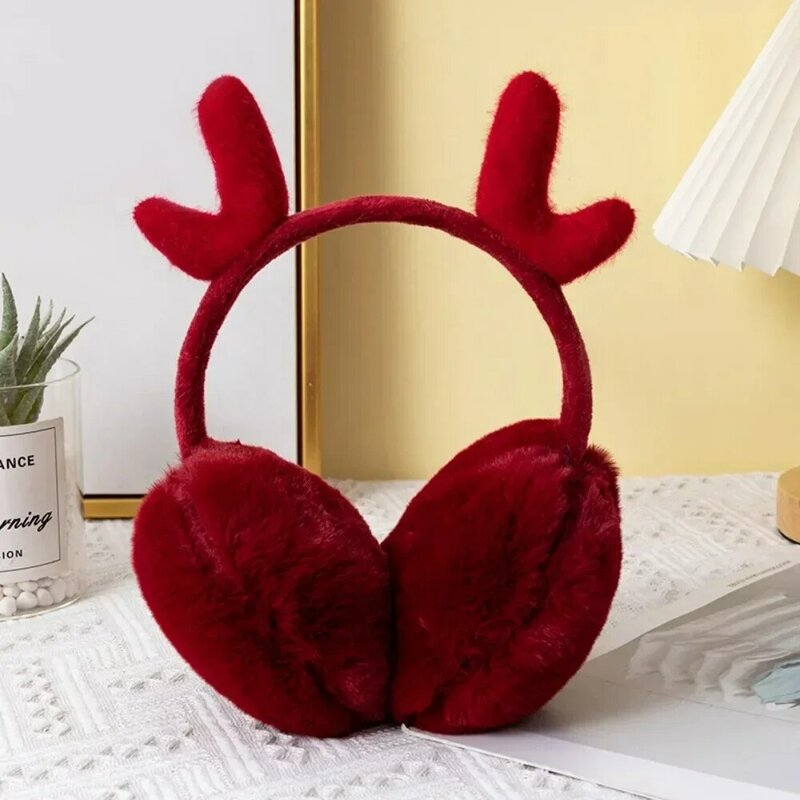 Deer Antler Plush Earmuffs para mulheres, orelha quente, Earmuffs elásticos para meninas, headwear de Natal ao ar livre, moda inverno