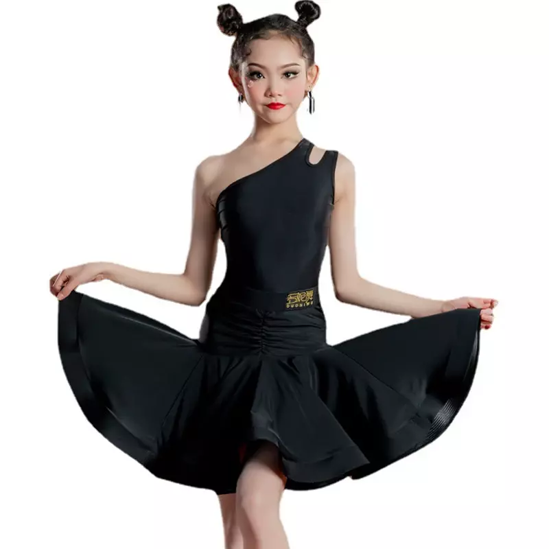 ชุดเต้นลาตินสำหรับเด็กผู้หญิง, ชุดคอสตูมชาแซมบ้าสะพายไหล่ข้างเดียวเสื้อผ้าสำหรับฝึกซ้อมเต้น DNW012