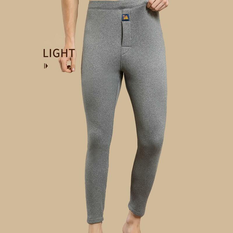 Pantalones elásticos suaves para hombres, pantalones térmicos de alta elasticidad con forro de felpa suave, costuras firmes para el invierno, calidez, cintura media, sólido