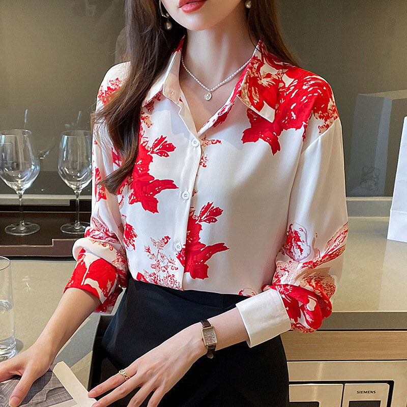 Blusa Coreana de manga larga para mujer, camisa elegante de oficina, estilo Vintage de tinta, Primavera