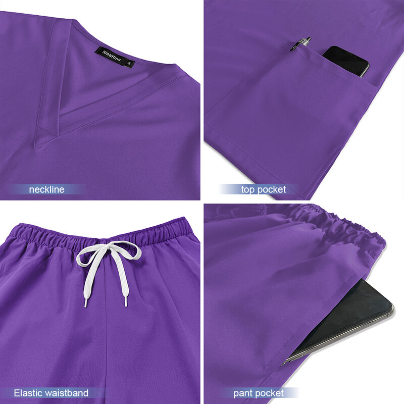 Uniforme médico Unisex, ropa de trabajo de Color sólido, traje quirúrgico clínico, accesorios de Hospital