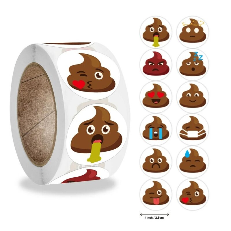 500pcs 2.5cm/1inch New Children Cute Poop Game Sticker DIY Gift Sealing Label Decoration Supplies