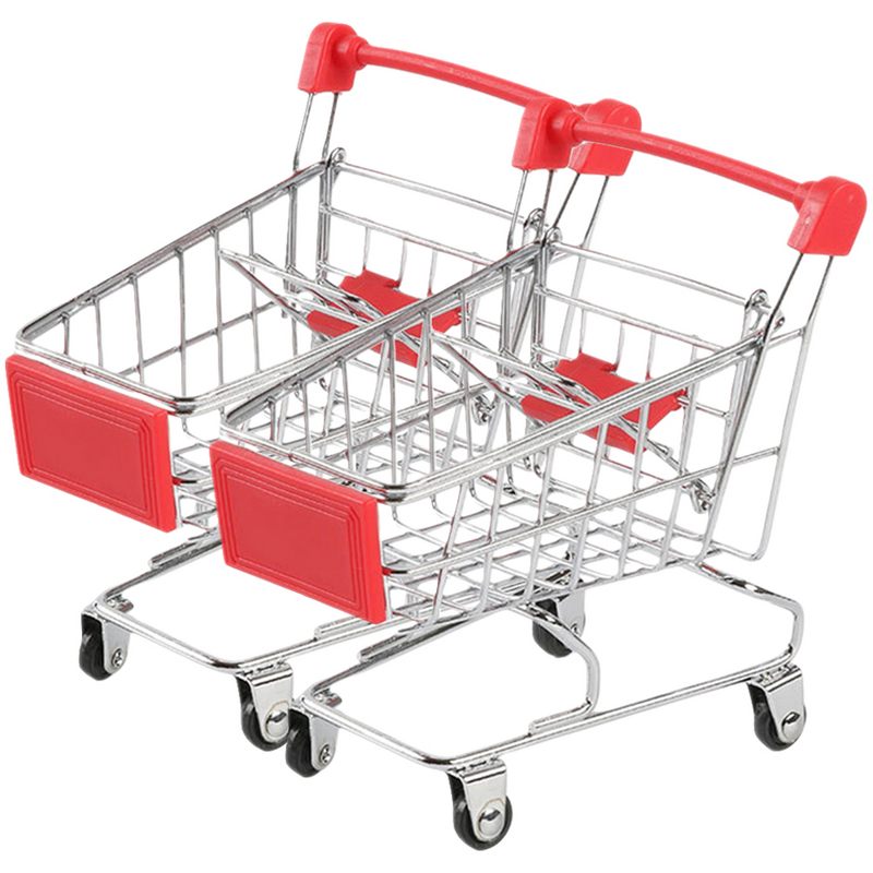 2 Pcs Play Grocery Cart Mini Shopping Hand Kids Toy Supermarket Trolley Iron Miniature Storage Child