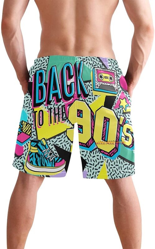Забавные мужские плавки в стиле ретро 80-х 90-х с иконами, быстросохнущие пляжные шорты, летние шорты для серфинга с боковыми карманами, высокое качество