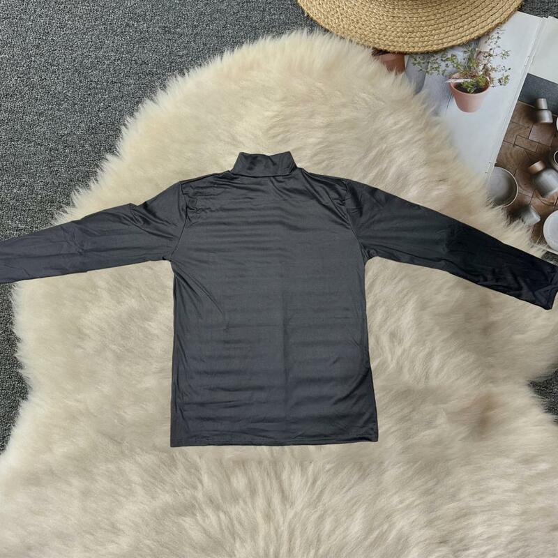 Long Sleeve Turtleneck Men Pullover Soft Solid Color Stretchy Knitted Shirt For Autumn Winter