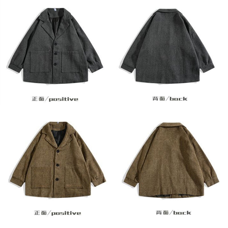 남성용 모직 코트, 봄 가을 2023 신상품, 싱글 브레스트 턴 다운 칼라, 남성 자켓 코트