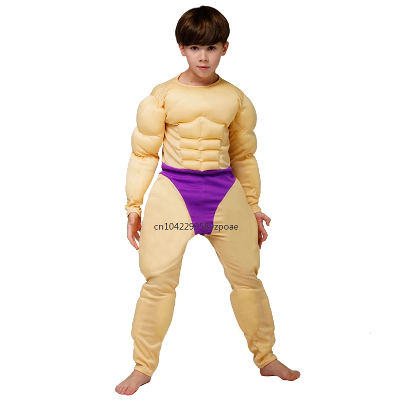 Macacão muscular para adultos e crianças, Purim Cosplay, Role Play Halloween, roupas musculares fortes, roupas de menino