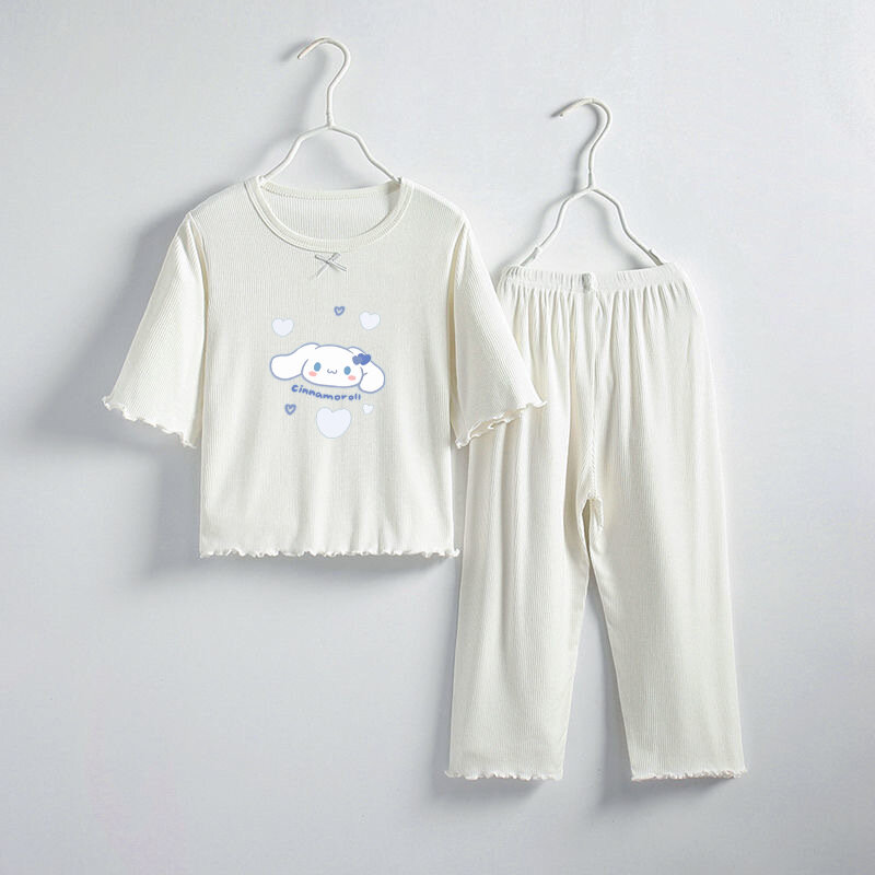 Kawaii Sanrio Kuromi Cinnamoroll pigiama per bambini Set Cute Hello Kitty Summer Cartoon Printing Modal Cotton Loungewear regalo per bambini