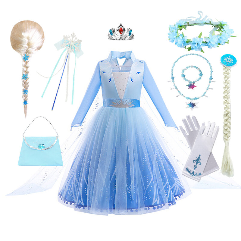 Платья для девочек, костюм Эльзы, одежда, детское платье принцессы для косплея, платье Снежной королевы, детское платье на день рождения