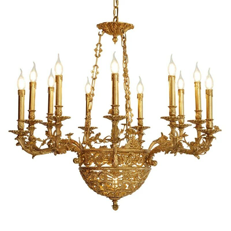 Lampadario in rame retrò francese Villa in stile americano europeo lampade da soggiorno camera da letto studio deceratura illuminazione a candela in rame