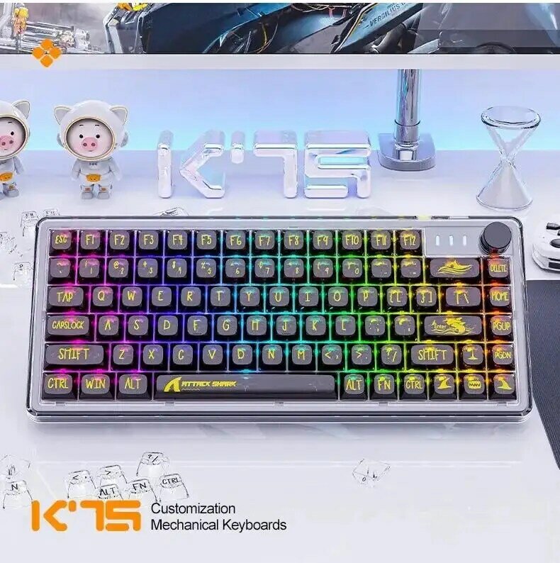 Attack Shark K75 Transparent Mechanical Keyboard 82 Key Usb Wired Rgb Hot Plug Game Machine Electronic Sports Keyboard