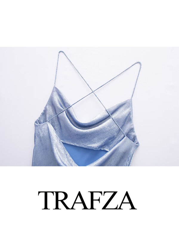 TRAFZA-Vestido corto informal sin mangas para Mujer, con espalda descubierta minivestido Sexy, cuello oscilante y pliegues, moda de verano para fiesta
