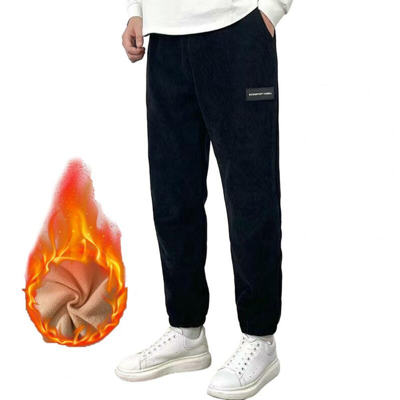 Pantalones de chándal de felpa gruesa para hombre, pantalones de chándal de pierna ancha con cordón, bolsillos de cintura elástica, calidez, Otoño e Invierno
