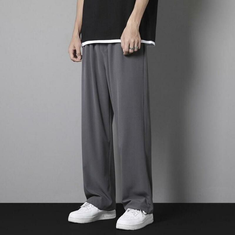 Popular 3D Cutting Elastic Waistband Fine Sewing Summer Solid Color Straight Wide Leg Thin Trousers Casual Pants Workwear