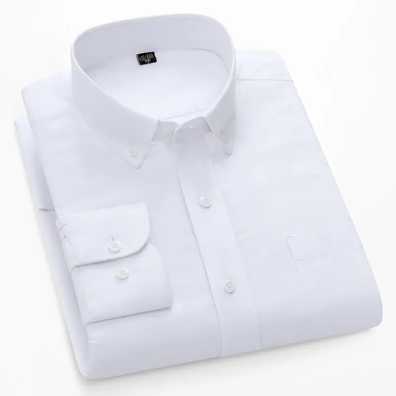 Camisas de manga larga de algodón para hombre, Camisa lisa, lisa, ajustada, formal, de negocios, oficina, Oxford, talla grande, 100%