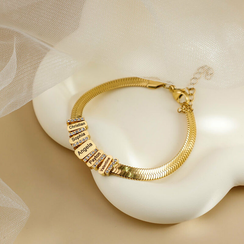 Gelang manik-manik nama kustom gelang baja tahan karat gelang pribadi hadiah perhiasan untuk ibu ayah pacar laki-laki