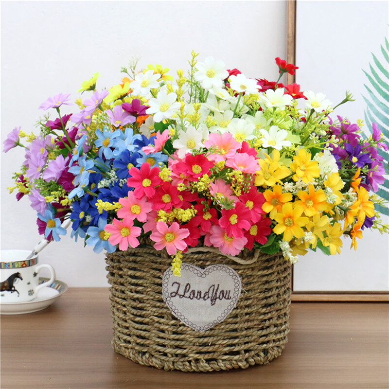 1 Bouquet 7 Branch 28 Head Daisy Artificial Flower Wedding Holding Flowers Decor For Wedding Parties, Home Decorations Bookstore