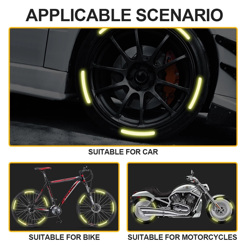 Carro Roda Hub Adesivos Reflexivos Tire Rim Noite Aviso Strip Motocicleta Bicicleta Pneu Segurança Refletor Decalques Adesivo