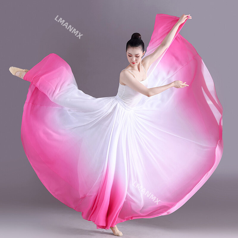 360 Degrees Ballet Dance Skirts Women Elegant Long Gradient Flowy Skirt Gymnastics Practice Dancewear Classical Dancing Costume