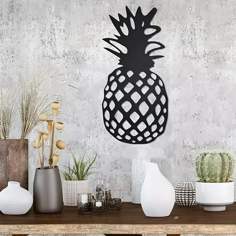 Metalowy metalowy ananas ozdoba do powieszenia na ścianie kuchnia sypialnia pokój dekoracja do salonu czarny sylwetka na ścianę montowany Deco