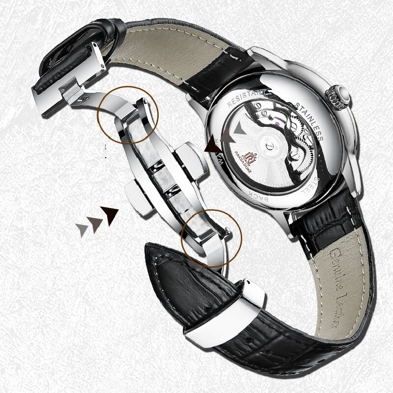 メンズメカニカル腕時計,3D刻印ダイヤル,スケルトン,トゥールビヨン,耐水性