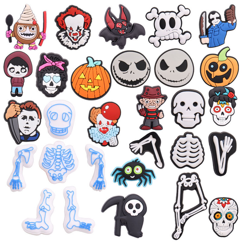 1-29Pcs Skeleton Skull Bat PVC Shoe Buckle Charms Halloween Style Clog Decorations DIY Adult Party Present
