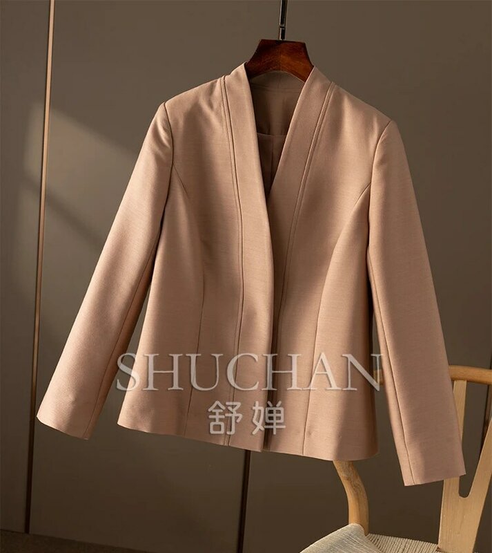 Jaquetas de lã e seda natural feminina, blazers femininos, moda feminina, novo, inverno, 2024