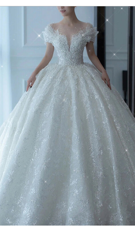 Vestido de noiva de princesa frisado para mulheres, vestido de tule branco, vestido de noiva sexy, simples e luxuoso, D120, 2024