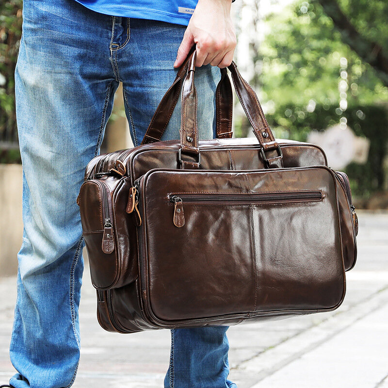 Многофункциональный мужской портфель из натуральной кожи 15,6 ", мужская деловая сумка для ноутбука, винтажная Мужская большая сумка на плечо, дорожная сумка