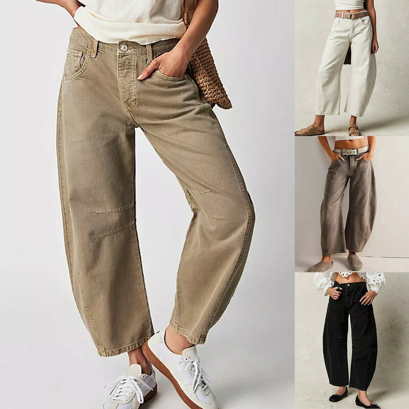 กางเกงยีนส์เอวกลางขากว้างแบบลำลองสำหรับผู้หญิงกางเกงยีนส์ Y2k ขากว้างทรงหลวมกางเกงยีนส์สไตล์บอยเฟรนด์ขาตรง