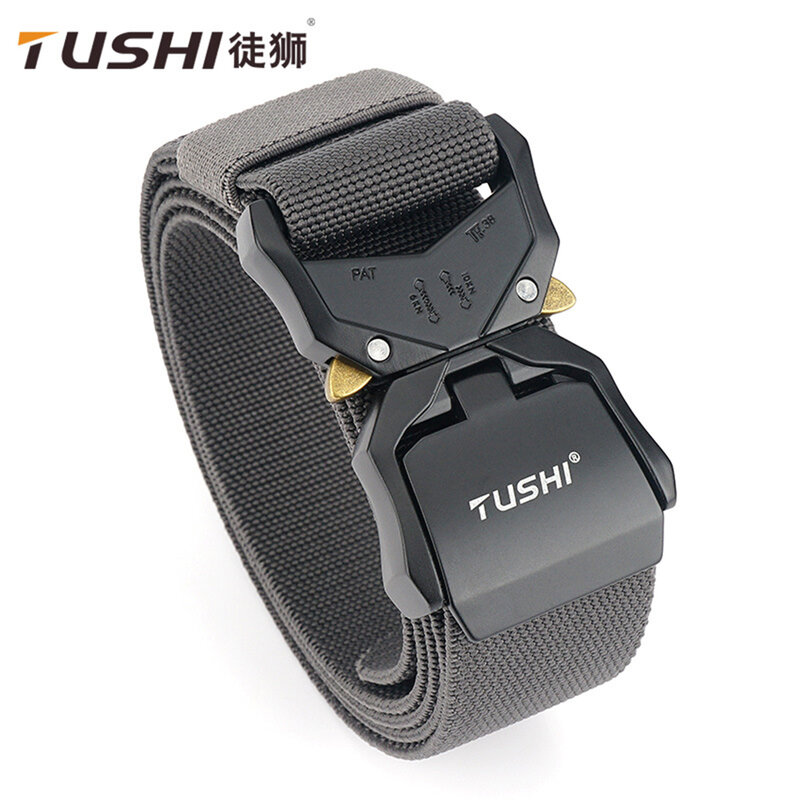 TUSHI Elastic Jeans Belt For Men Aluminum Alloy Pluggable Buckle Training Tactical Belts Comfortable High Quality Male Belt