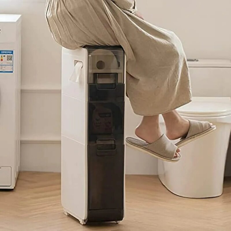 Weafieo 4-stufiger Badezimmer bodens chrank schmal schlank hoch beweglich Handtuch Organizer Seite freistehende Walze inheit