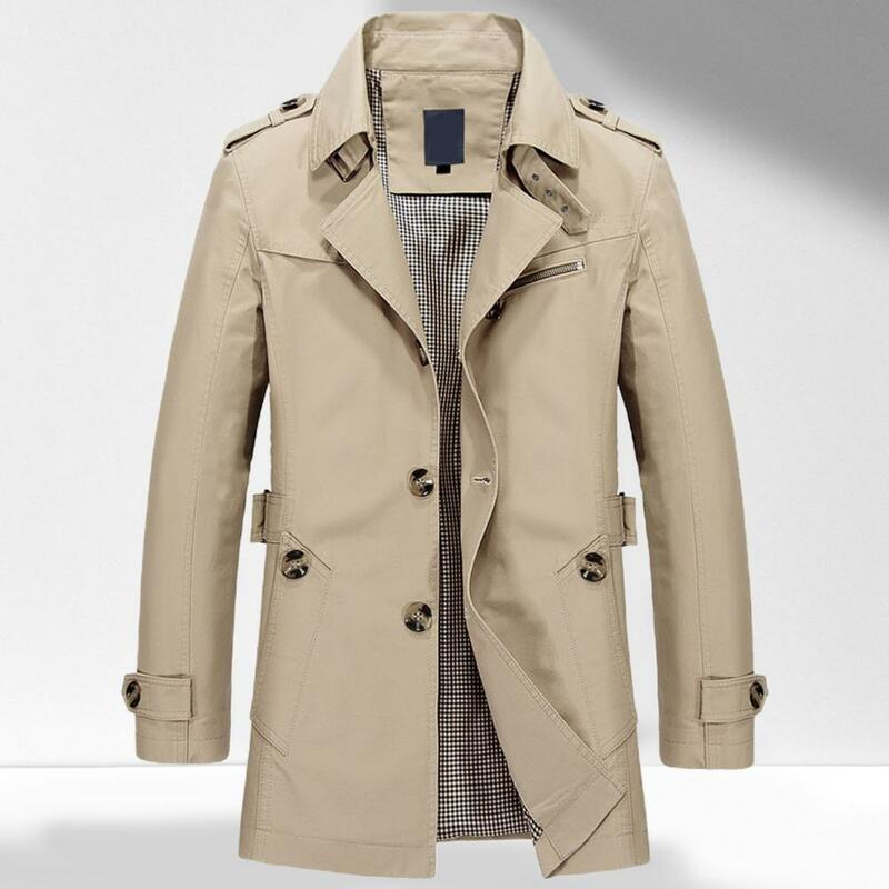 Mid-length Slim Fit Coat Men Single-breasted Jacket Stylish Men's Lapel Trench Coat Long Sleeve Single Breasted Mid-length