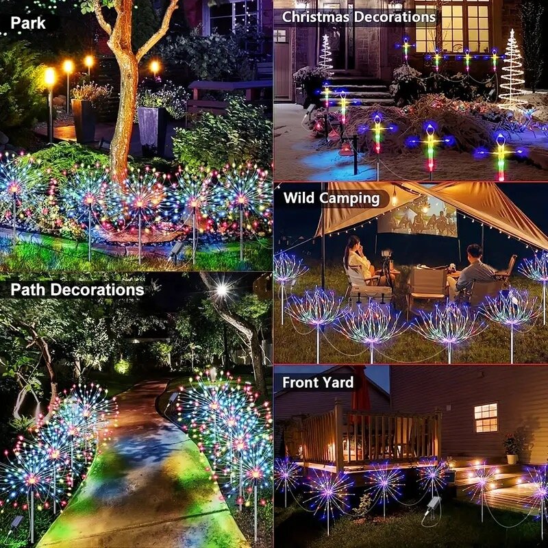 ソーラー花火LEDライト,ガーデンデコレーションライト,スターバーストライト,防水,超高輝度,320led,4in 1